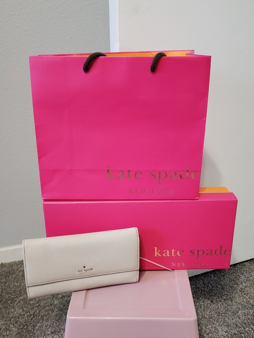 Womens Kate Spade Wallet With Hot Pink Gift Bag with Matching Box And Gift Wrap